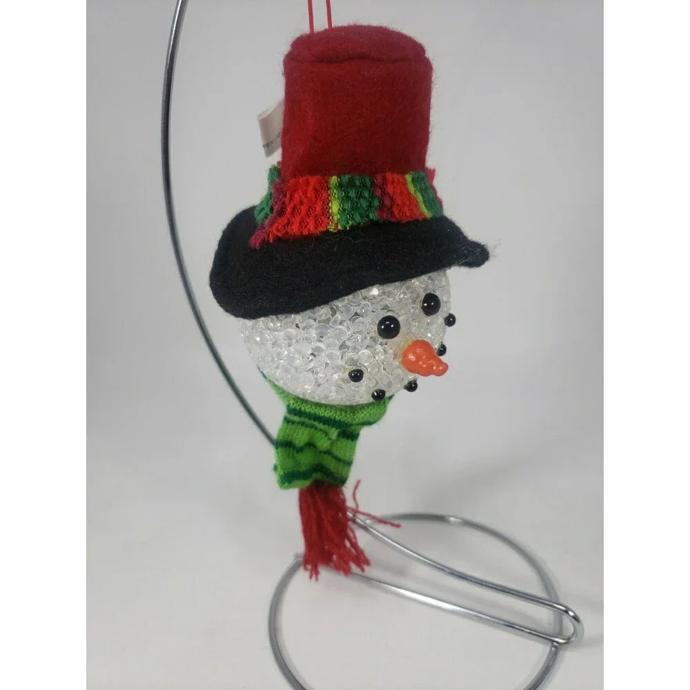 Melted Popcorn Snowman Head Ornament Light Up LED Color Changing Plastic Acrylic